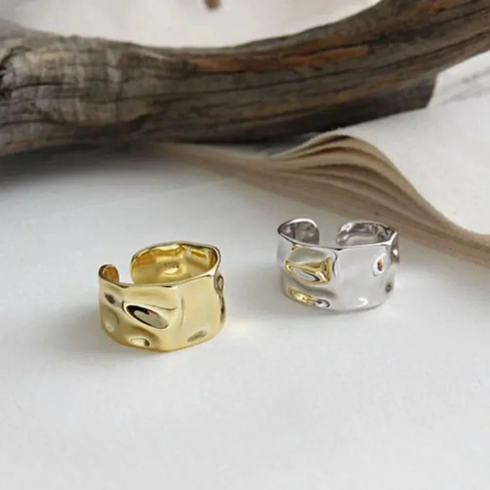 Minimalist 925 Sterling Silver Wide Textured Ring